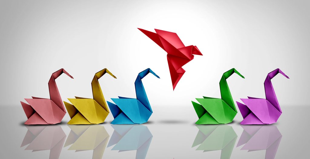 Virtual bookkeeping services with oragami cranes flying.